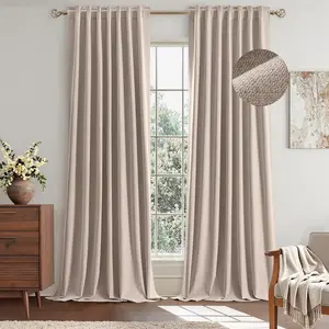 Beige Linen Blackout Curtains 84 inch Length 2 Panels for Bedroom Living Room Thermal Insulated 100% Black Out Linen Drapes Room Darkening Curtains Luxury Decor for Window, 42 x 84 Inch