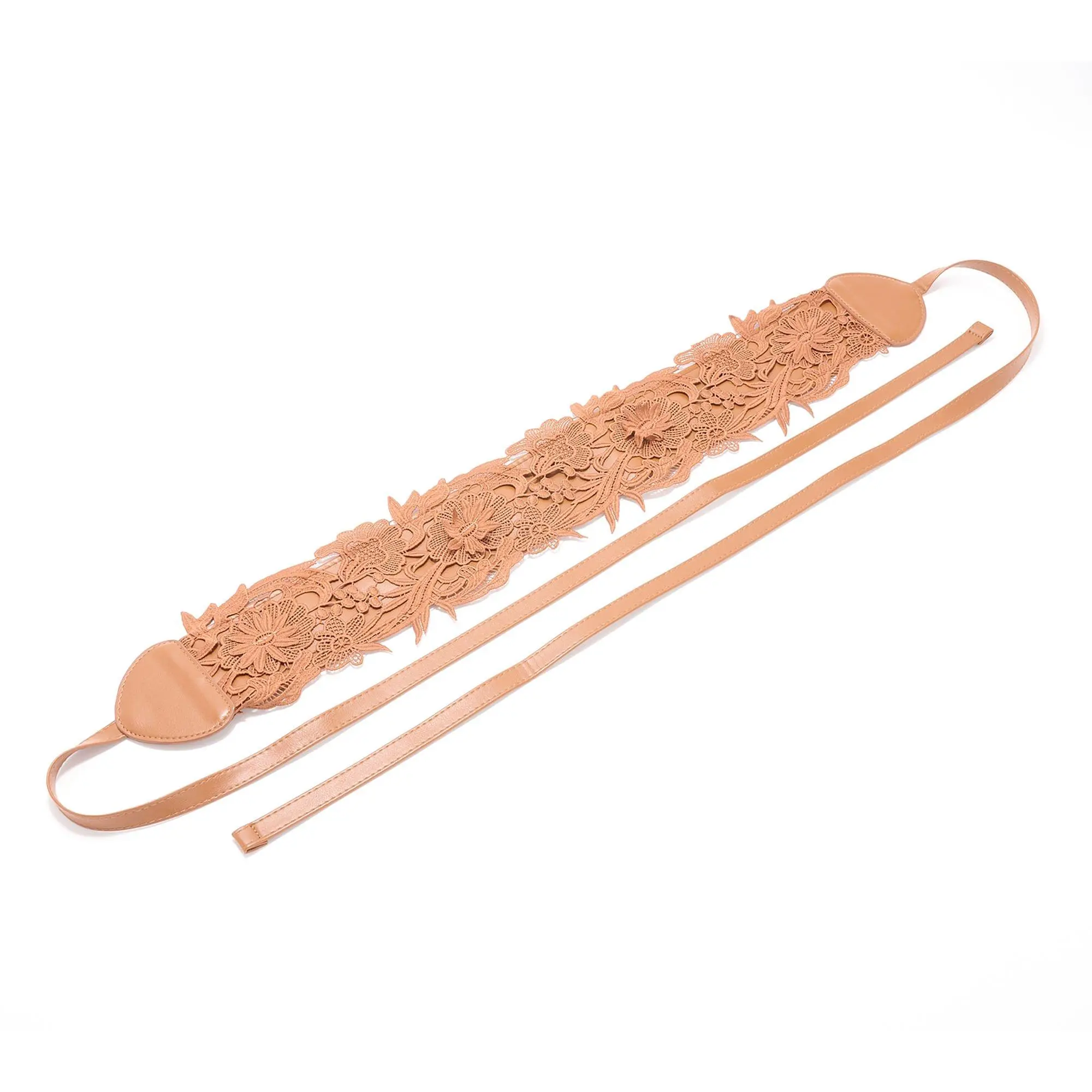 Susan Graver Lace Applique and Faux Leather Obi Wrap Belt