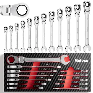 Metoxa 12pc Flex-Head Ratcheting Wrench Set SAE (1/4"-7/8"), 72-Teeth Professional Ratchet Set with EVA Organizer Tray, CR-V Steel for Mechanics & Automotive