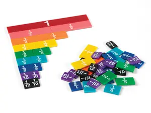 hand2mind Plastic Rainbow Fraction Tiles, Fraction Equivalency, Bar Model Manipulatives, Montessori Math Materials, Teacher Supplies for Math Classroom, Math Manipulatives 4th Grade (Set of 51)