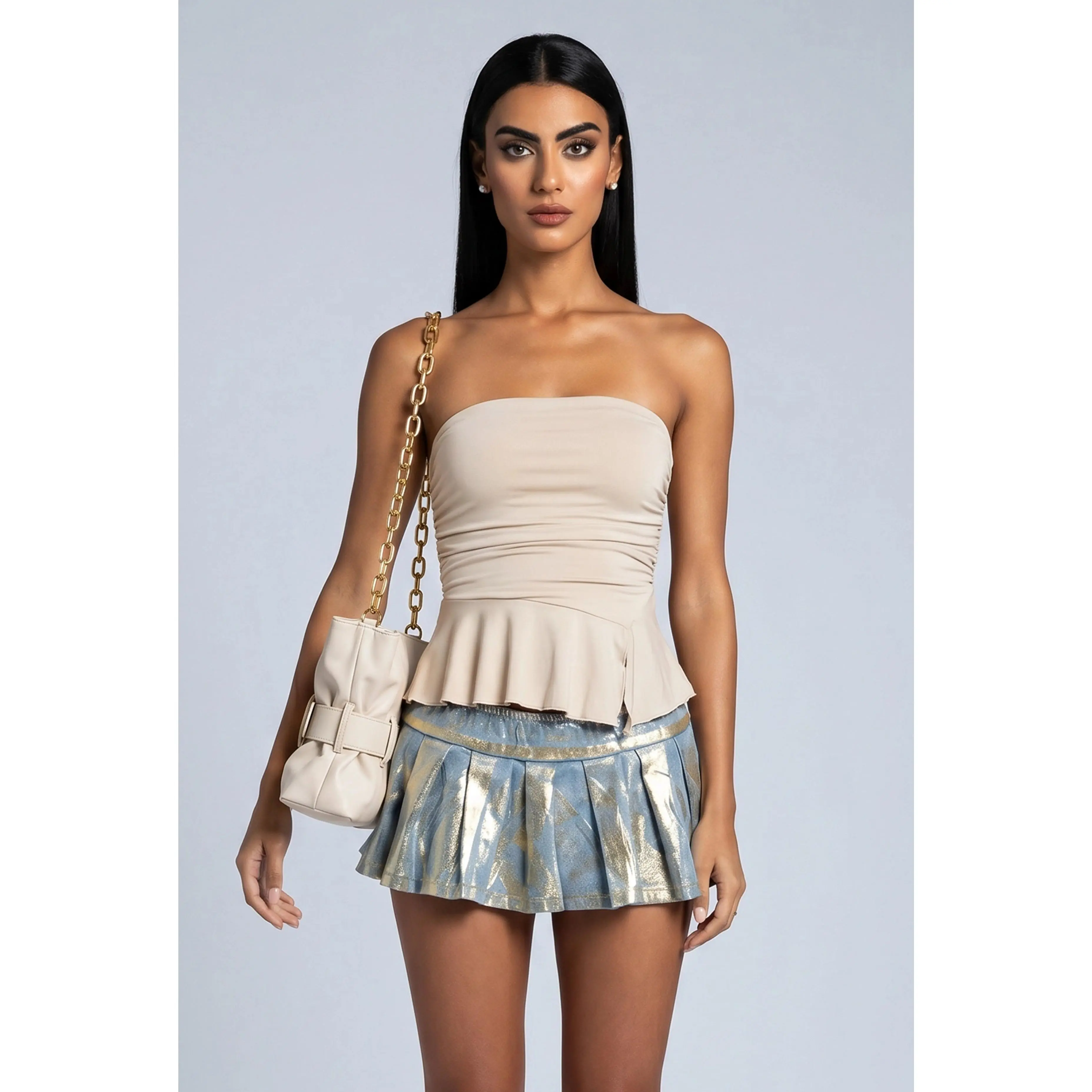 Asymmetrical Peplum Tube Top