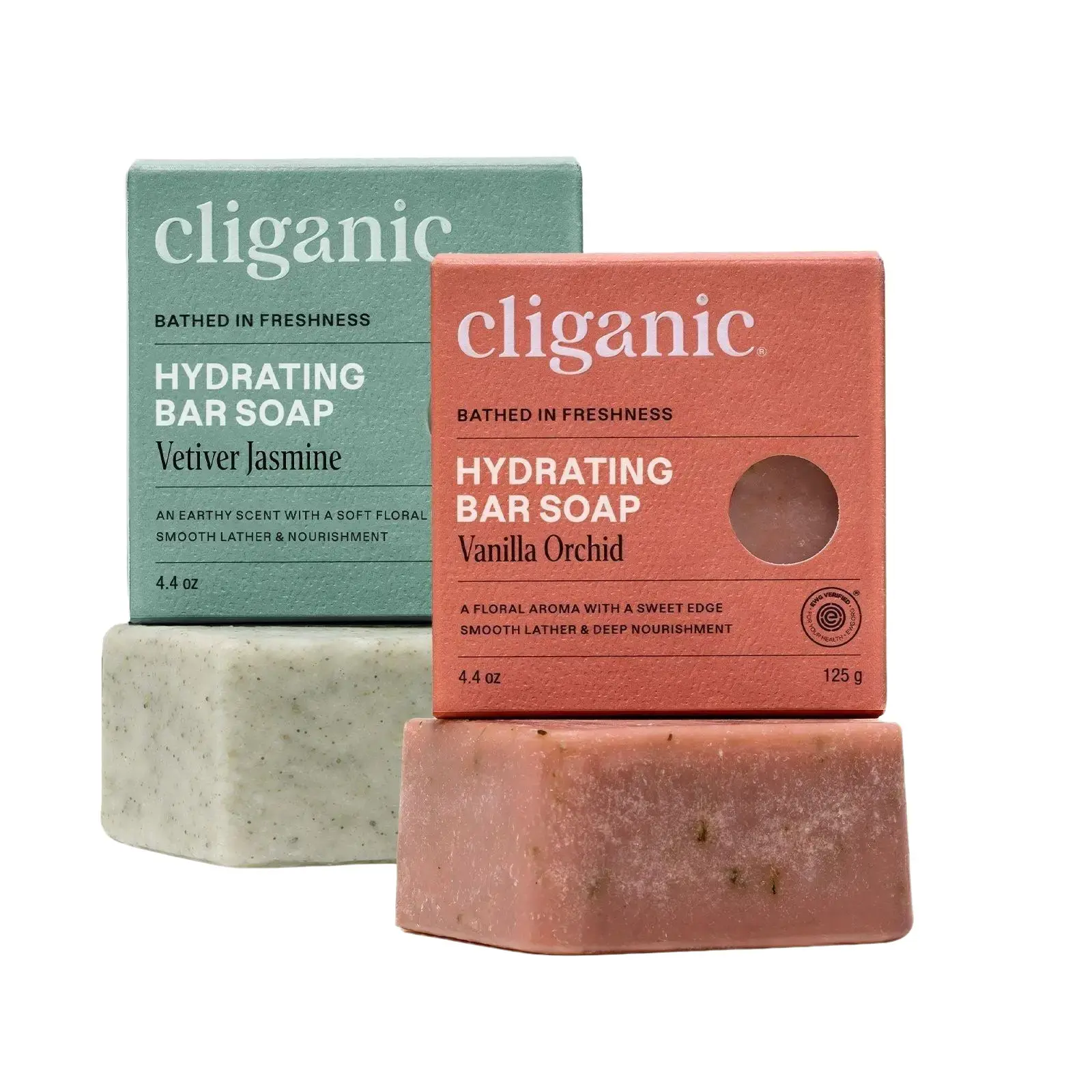 Cliganic Hydrating Bar Soap Set 2-Pack – Moisturizing Body Soap for Soft, Hydrated Skin – Vegan & Cruelty-Free – Vetiver Jasmine & Vanilla Orchid