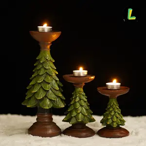 Pine Tree-Shaped Candlesticks: Natural Retro Ambiance Item Christmas Tree Candlestick Ornament European Christmas Home Living Room Tabletop Christmas Decoration Resin Candlestick