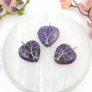 Amethyst Heart 1.5 Inch Wire Wrapped Pendant
