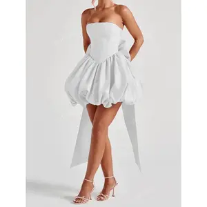 Coast Blend Threads Autumn Women's Detachable Bow Design Strapless Fitted Dress