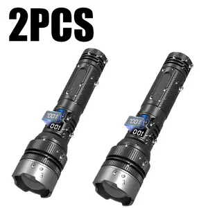 2PCS EXOVAN 2-in-1 Strong Flashlight (Power Bank)，Digital display of power, Rechargeable，Zoomable, , X4Waterproof, Adjustable Brightness Flash Light for Outdoor, Emergency, Camping Accessories，Black