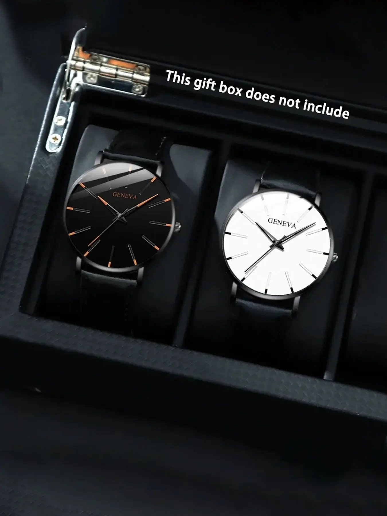 2pcs/set Fashion Mens Watch Round Analog PU Leather Strap Male Quartz ...