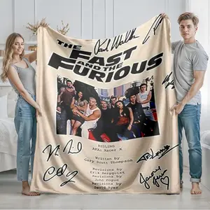 1 piece Fast & Furious cast group photo and autograph themed flannel blanket, Multifunctional blanket, Super soft flannel blanket, beds and sofas, all-season use, modern design, digital printing, 100% polyester material, machine washable