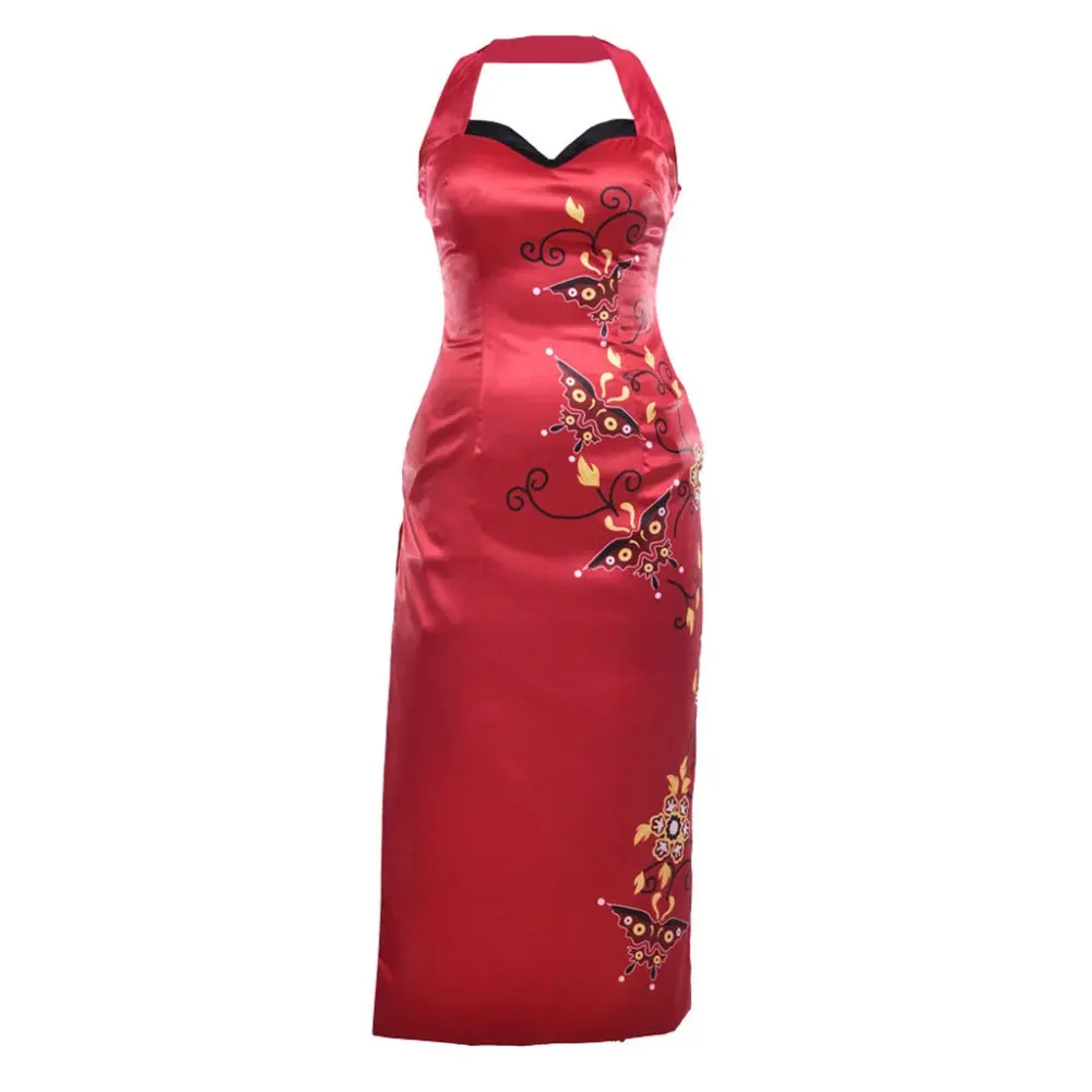 Elegant King Cheongsam Lady's Long Red Halter-Neck Dress - TikTok Shop