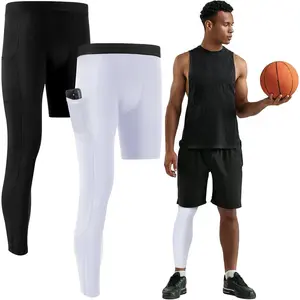 2 Packs 3/4 One Leg Compression Tights for Men Women Basketball Leg Sleeve Leggings Pants Athletic Base Layer
