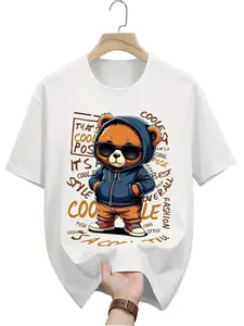 Cool Bear T-Shirt Men's Summer Tee 100% Cotton Slight Stretch Knit Fabric Regular Fit Short Sleeve for Sports & Daily Wear Graphic
