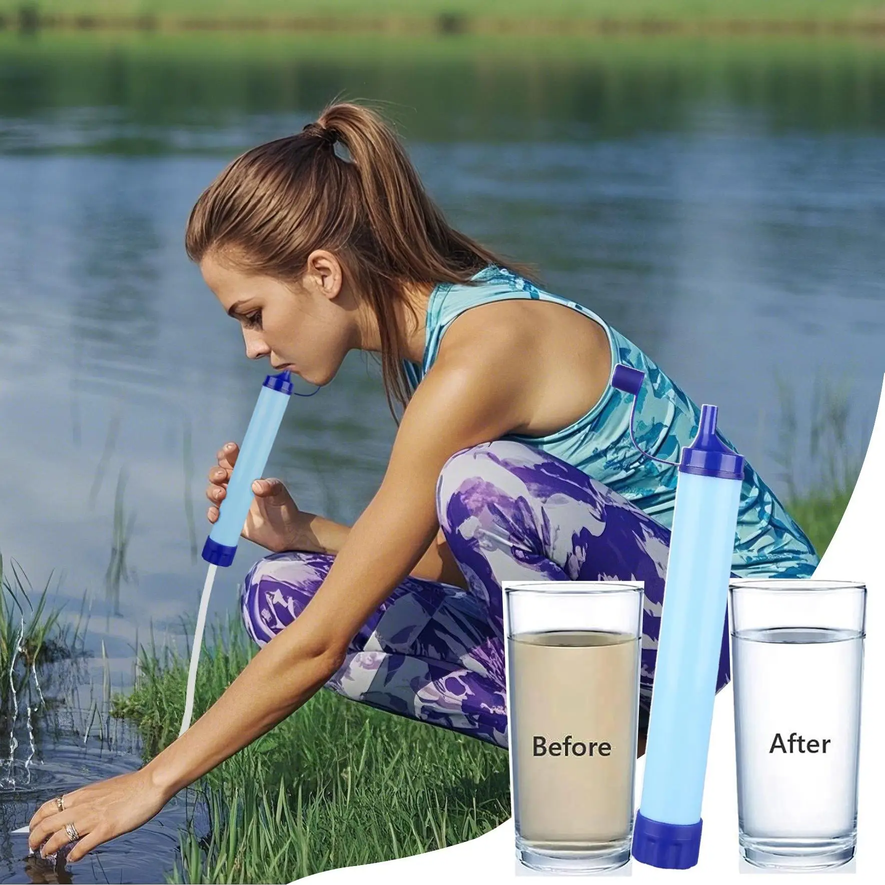 Portable Water Filter, 1/2/3/4 Counts Outdoor Water Filter, Emergency Filtration Portable Gear, Drinking Water Filter for Hiking Camping Travel Huntin
