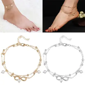 Boho Double Layer Infinity Pearl Ankle Bracelet Womens Anklet Foot Chain Beach