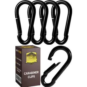 Carabiner Clip 5 count - Black Heavy Duty Carabiner Clip - Large Carabiner Clips - Snap Hooks -  for Weight Lifting, ,  Leashes & Gym