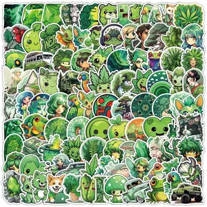 Green Series Sticker, Cute Cartoon Sticker, Decorative Sticker for Phone Case, Computer, Guitar, Bag, Water Cup, Scrapbook, Cover