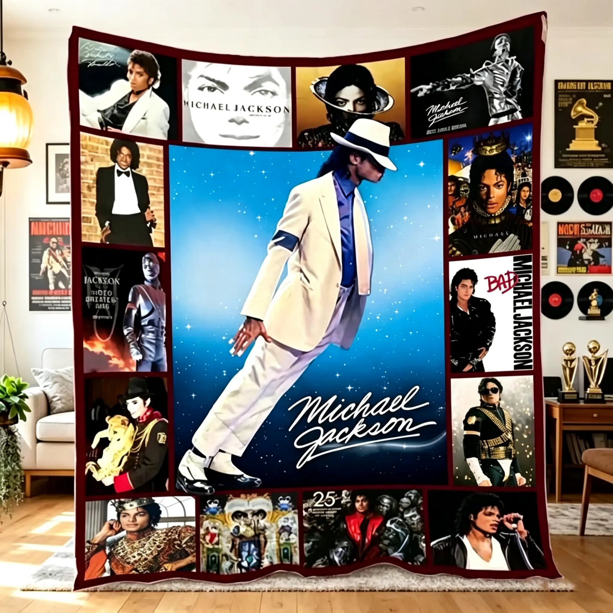Flannel Plush Blanket for Music Lovers, Michael Jackson Fans Cozy Throw Print, Soft Lightweight Bed Sofa Blanket, Music Room Decor Birthday Christmas Anniversary Gift for Adults Kids