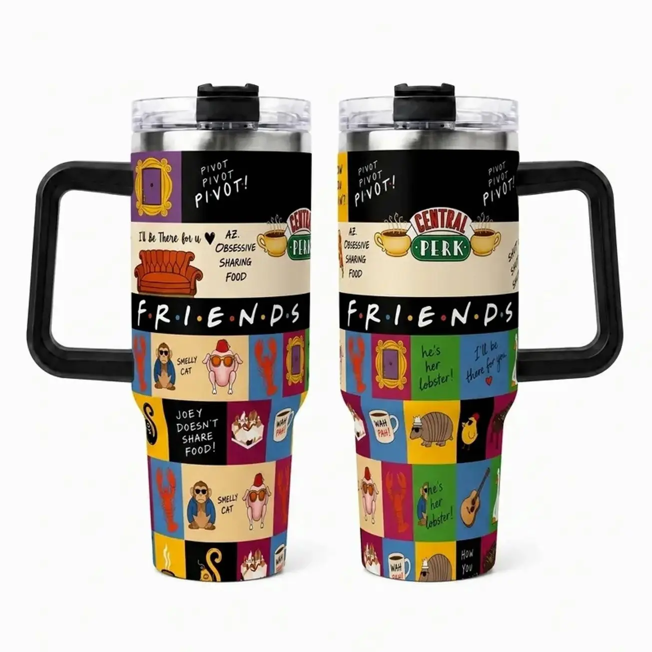 Friends TV Show Central Perk 40oz Tumbler with Handle and Straw, Joey Doesn't Share Food Insulated Stainless Steel Travel Mug, Friends TV Show Fan Gift