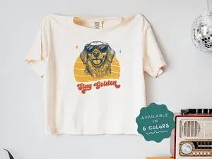 Stay Golden Retriever Boxy Tee, Retro Dog Lover Graphic Shirt, Pet Mom Aesthetic