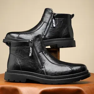 Men's business high-top boots, casual classic walking shoes, suitable for daily wear and outdoor activities, all-season versatile fashion leather boots