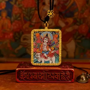 Samantabhadra Bodhisattva Thangka Pendant Xizang Hand-Painted for Career Success & Wise Actions  Traditional Tibetan Artwork with Golden Frame