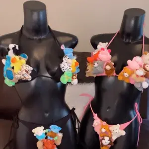 Teddy Bear Stuffy Two Piece Sets - Womenswear Clothing with Colorful Beads and Accessories for Fun and Comfort