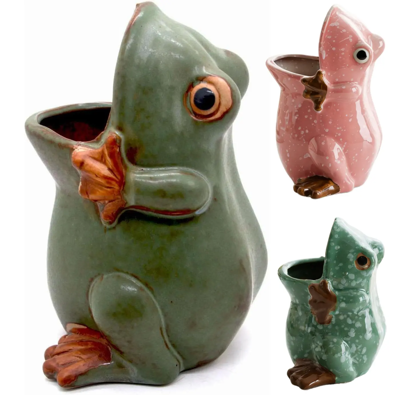 4.3"/7"/10.24" Ceramic Frog Shaped Plant Pot/Bonsai Pot/Flower Pot/Succulent Planter/Candy Dish/Pencil Holder Frog Decor Multipurpose Pot Pen Holder Pen Pot Decorative