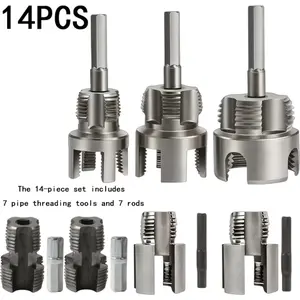 14PCS Pipe Thread Cutting Tool Set, Integrated Internal External Pipe Threader Kit, Drill Compatible PVC Pipe Threading Tool for 1/2 to 1 Inch Plastic Plumbing DIY Installation and Professional Repair