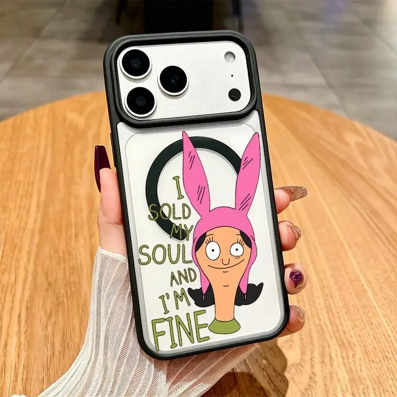 Bob’s Burgers Louise Belcher Phone Case "I Sold My Soul" Funny MagSafe iPhone Cover for iPhone 17 16 ProMax Plus 15 14 13 12 11 Air E Non-YellowingShockproof Soft Silicone Transparent Acrylic Cover Supports Wireless Charging, Accessories, Fits Ios, Louise