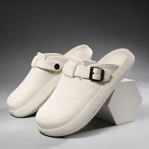 Adjustable Strap Closed-Toe Half Mules, Solid Color EVA Non-Slip Slippers for Men — Outdoor Casual, Home Use