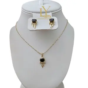 LaYaiBoutique #1113 14k Gold Filled Dark Stone Bow Set High Quality