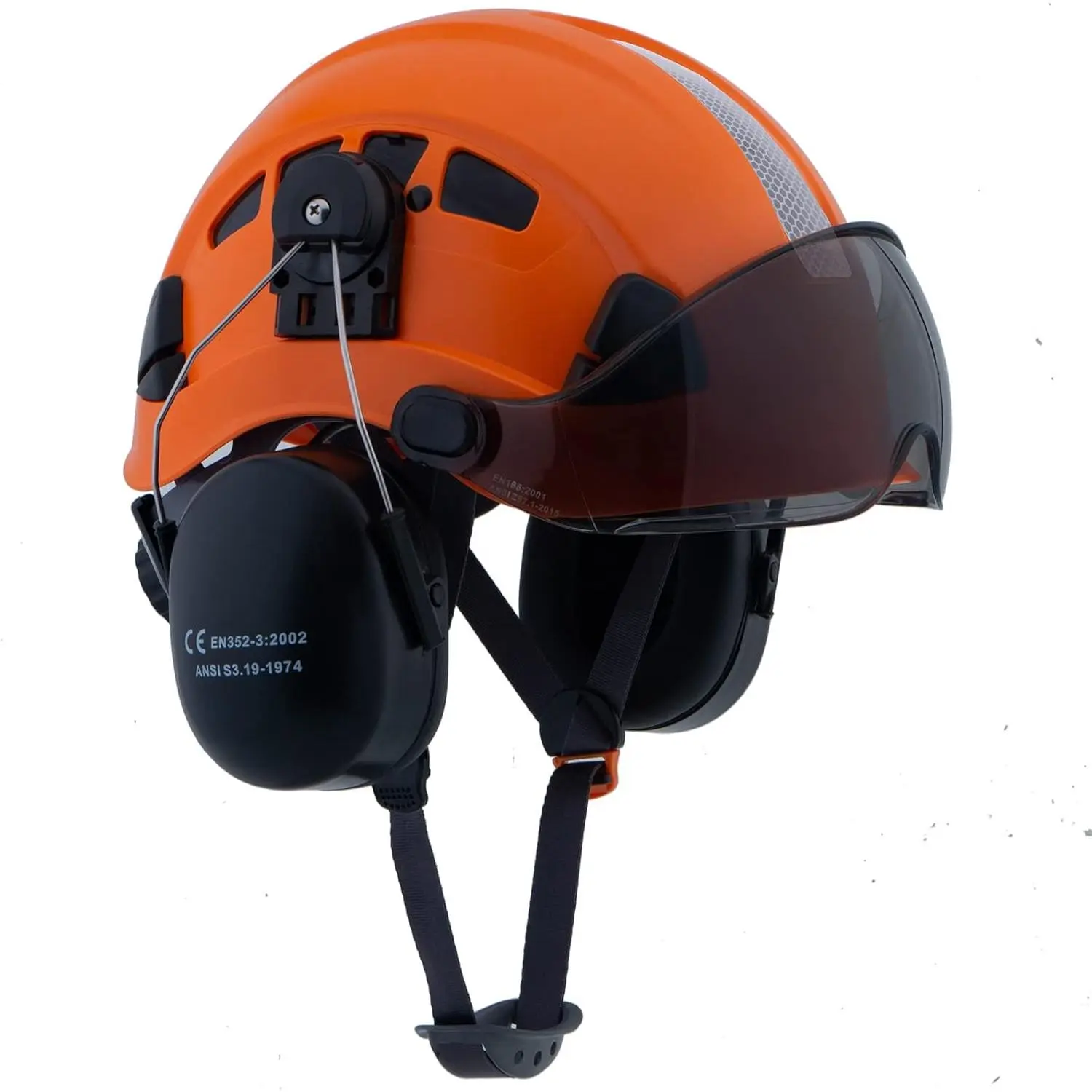 Vented ABS Hard Hat for Hot Weather with Integrated Visor, 6-Point Ratchet Suspension, Chin Strap & Slots for Hearing Protection, Tree Climbing, Sliding Vents, Rainy Days, 1.2 Lbs, Size 20.5-25", 20.5-25 Inches, Low Light Visible, Adjustable, Sun Visor, I
