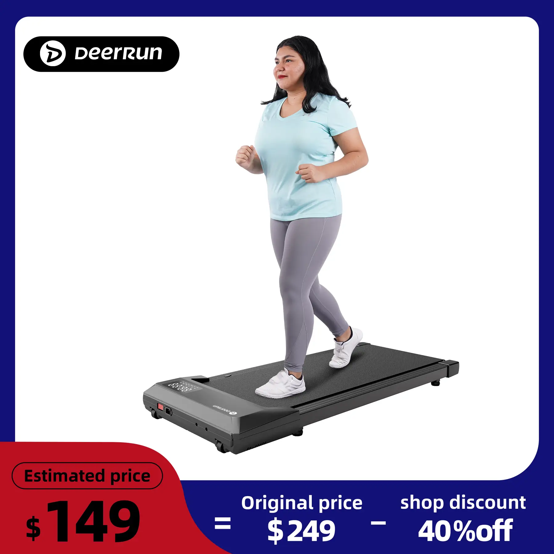 PitPat&DeerRun Q1Urban Walking Pad 2 in 1 Under Desk Treadmill 2.5HP Low Noise Walking Pad Running Jogging Machine for Home Office Lightweight Portabl