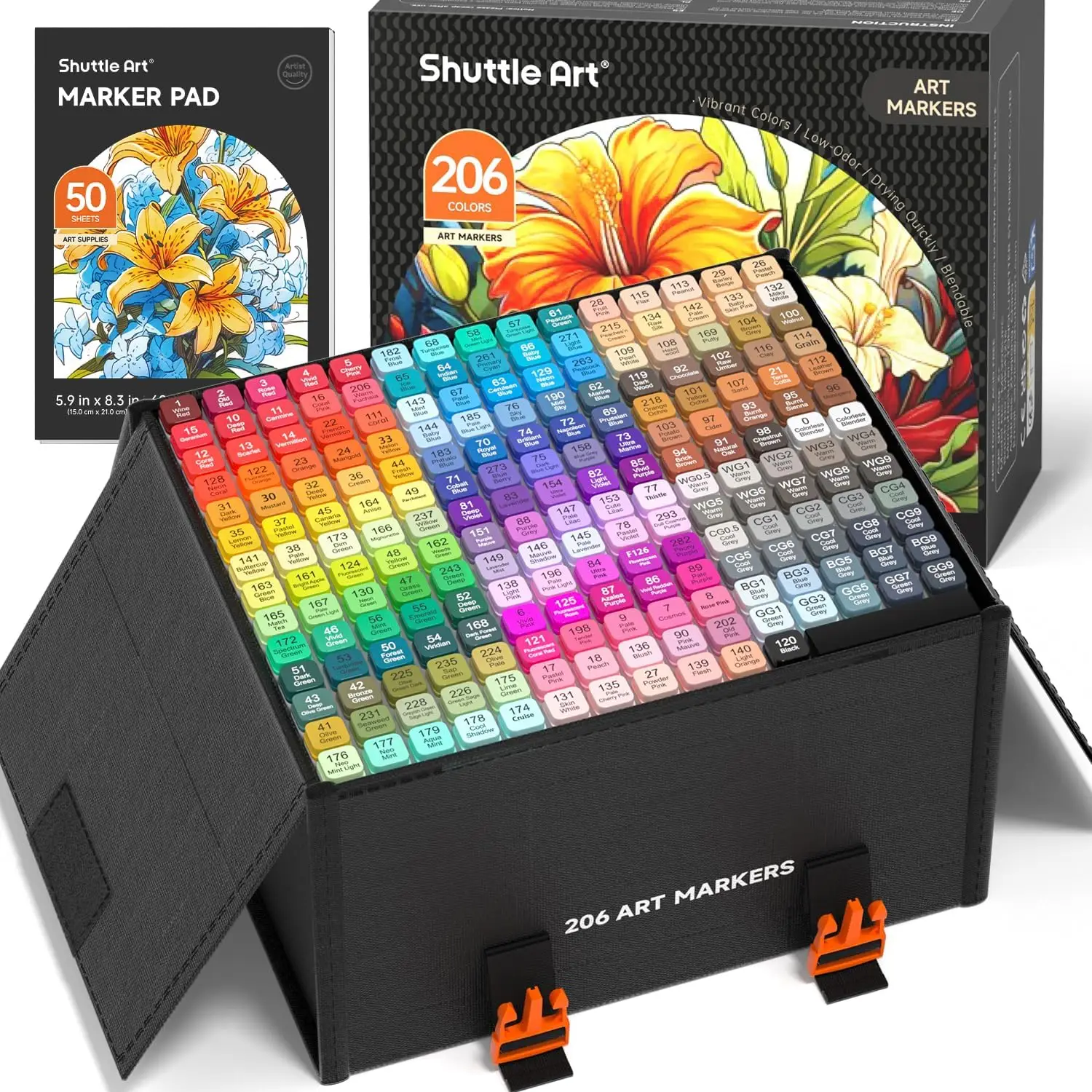 Shuttle Art 205/240/280/310 Colors Dual Tip Alcohol Art Markers, 205/240/280/310 Colors Permanent Marker Plus 1 Blender 1 Marker Pad 1 Case and Color