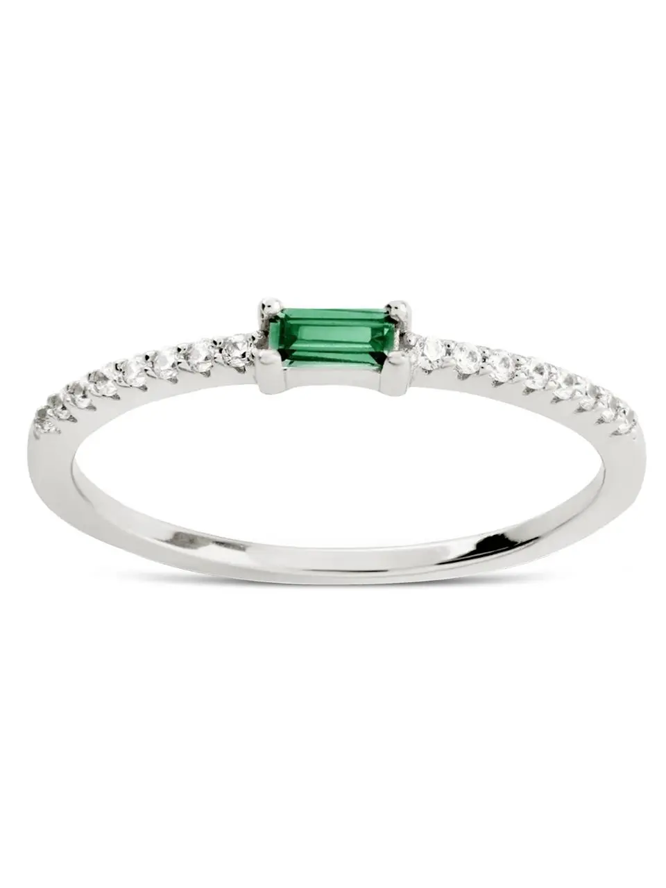 Sterling Silver Thin Emerald CZ Stacking Birthstone Ring