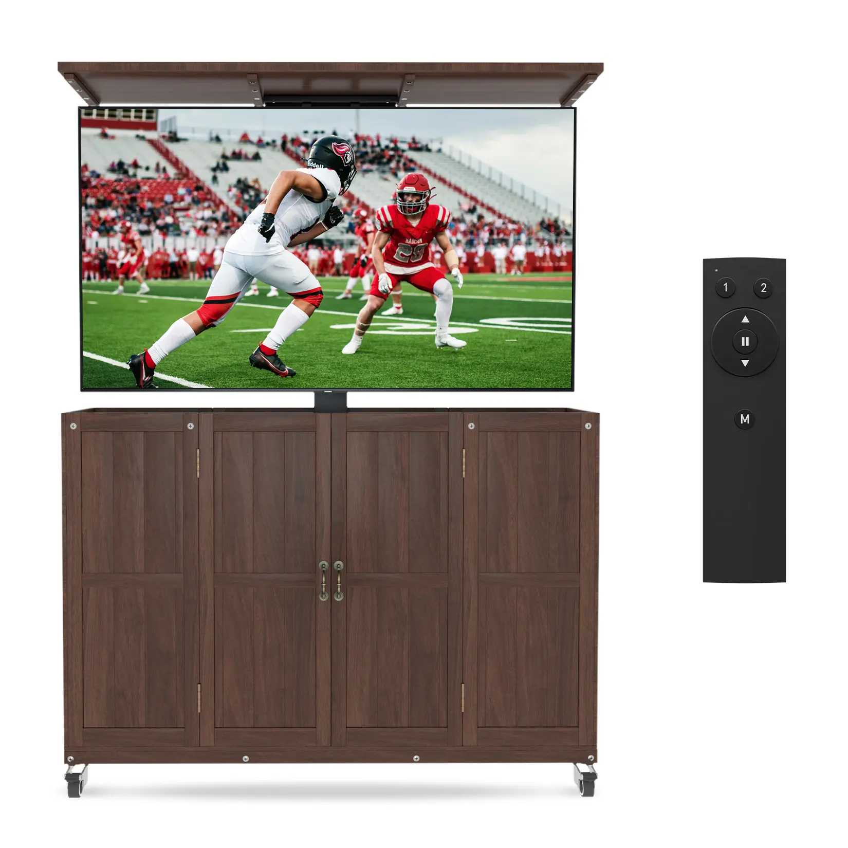 AHB Solid Wood Outdoor Motorized TV Lift Cabinet with 360° Rotating Wheels, Waterproof TV Enclosure with Remote, Remote Control Pop-Up TV Stand for 32" to 65" TVs, Hidden TV Console