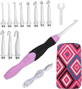 Yarniss 11 Sizes Winter Lighted Crochet Hooks Set Rechargeable Crochet Hook Light up Hooks with Case, Interchangeable Heads 2.5 mm to 8 mm