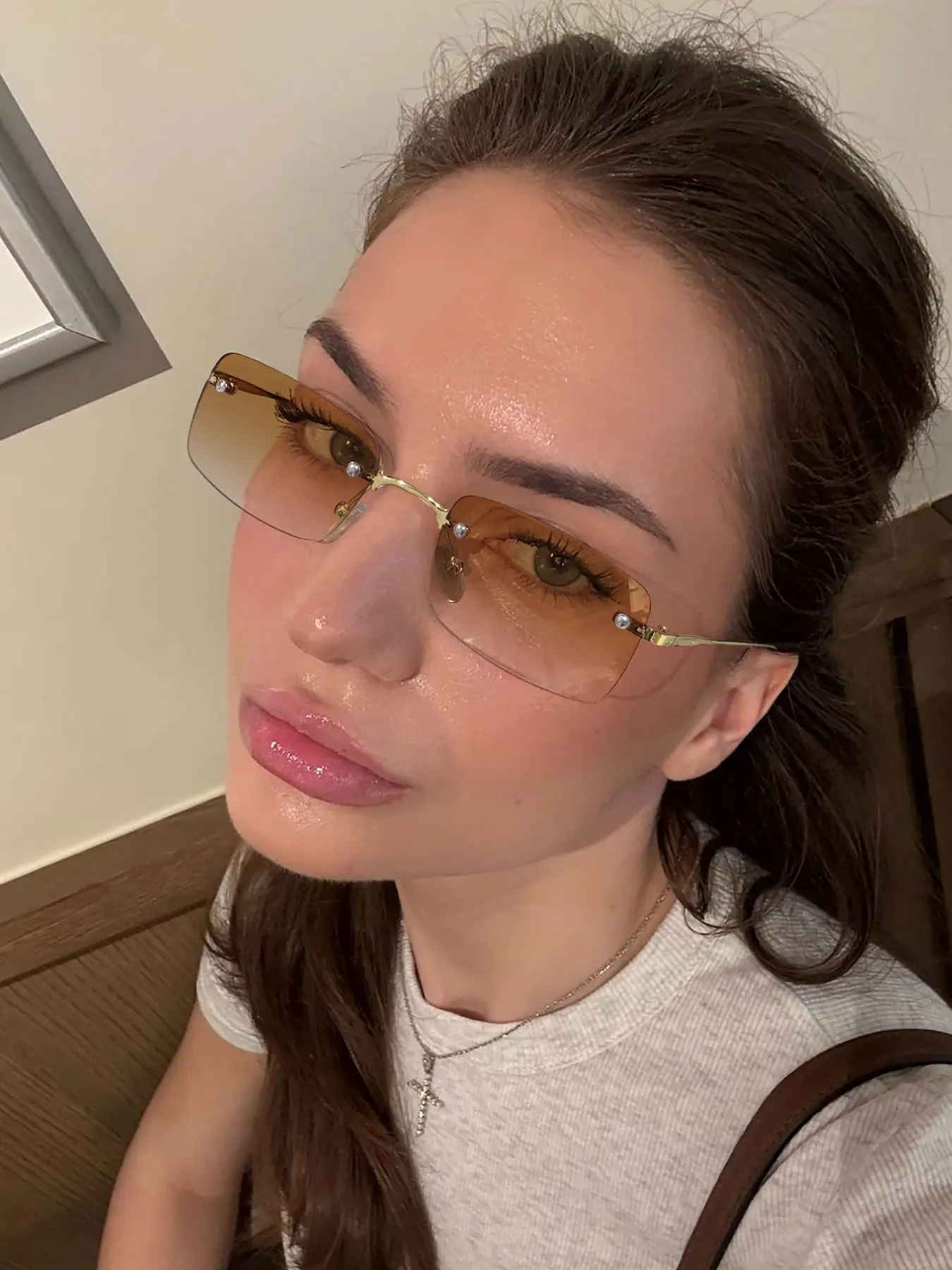 Rectangular Rimless Metal Frame Sunglasses with Colored Lenses, Lightweight Durable Fashion Trendy Retro Style, Perfect for Outdoor Activities