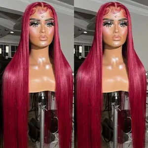 MYLOCKME Burgundy Straight 13x6 Lace Frontal Wigs HD Transparent Lace Bone Straight Human Hair Wigs Brazilian 99J 13x4 Straight Lace Wig For Women