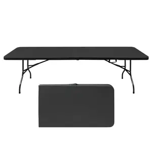 Dreamzon 8ft Folding Table, Portable Plastic Table for Camping, Picnics, Parties, High Load Bearing Foldable Table Black