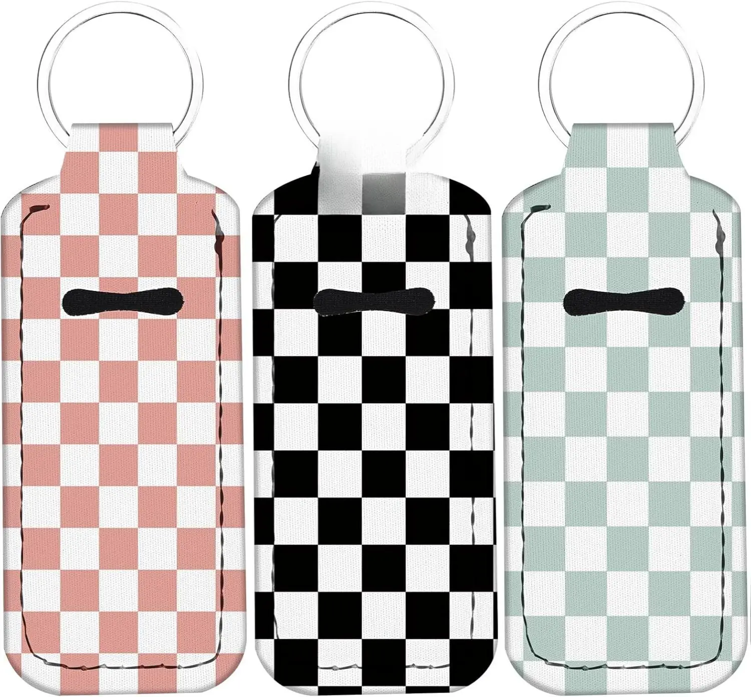 Cute Chapstick Holder Keychain Lipstick Neoprene Clip-on Lip Balm Holder for Women Stylish Checkerboard Design Durable Metal Ring Best Gift Idea