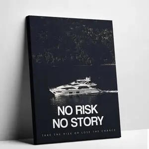 Living Room Bedroom Wall Decor "No Risk No Story" Motivational Wall Art Poster | Luxury Yacht Aesthetic Canvas Print for Home Office Man Cave, Entrepreneur Hustle Decor