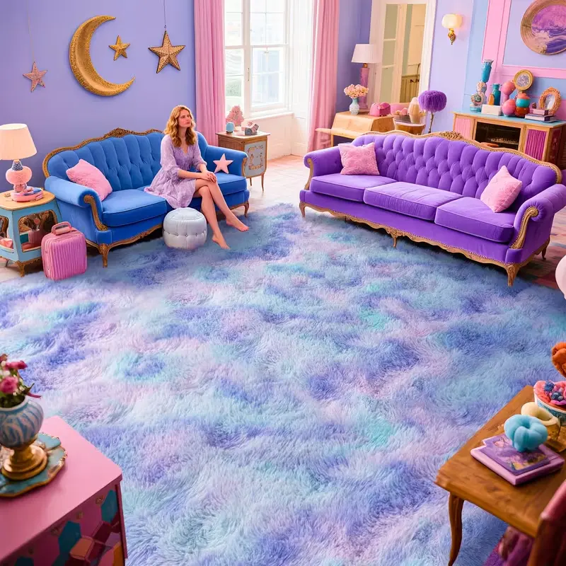 JAKOLIVE Tied-Dye Rainbow Blue Extra Soft Fluffy Plush Area Rug, Rugs for Living Room, Bedroom-Friendly Home Decor for Summer Air-Conditioned Spaces, Ideal Mother's Day & Christmas Gift, Living Room Rugs