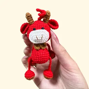 Handmade Amigurumi Crochet  Red Dangling-Leg Ox Plushie