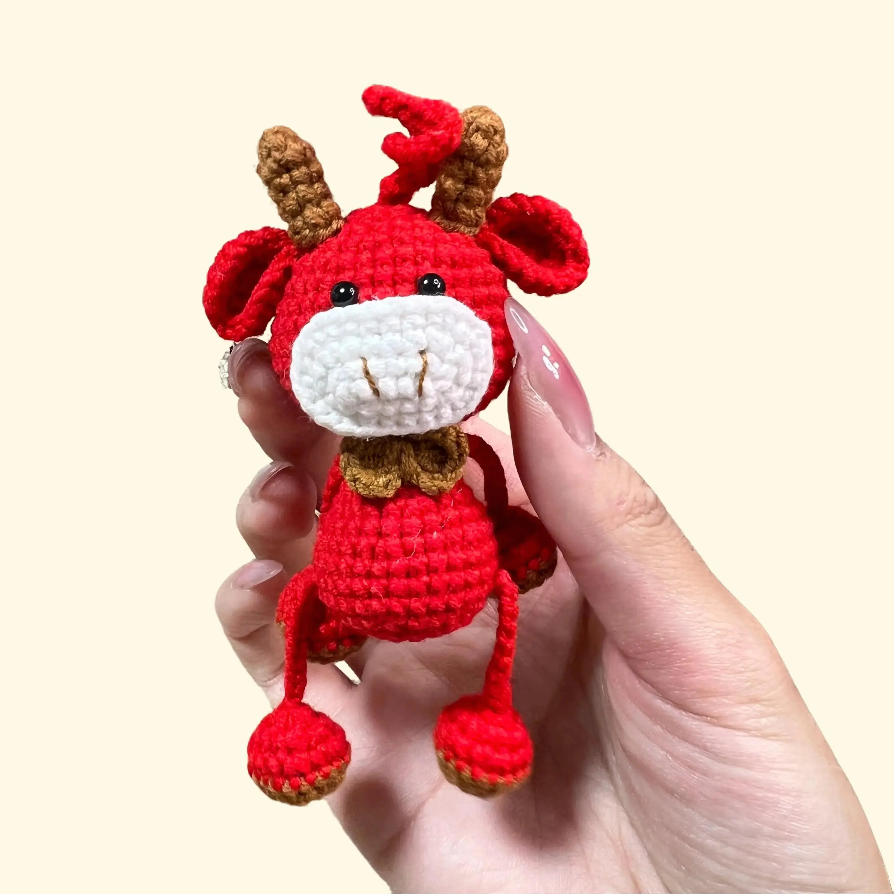 Handmade Amigurumi Crochet  Red Dangling-Leg Ox Plushie