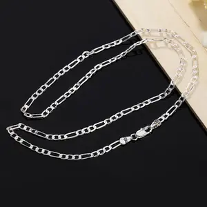 75cm Stainless Steel Figaro Necklace 3:1 Steel Chain Hip Hop Three Room One 925 Silver Necklace Side Chain
