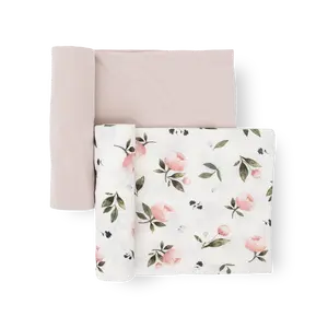 Stretch Knit Swaddle Blanket 2 Pack - Watercolor Rose