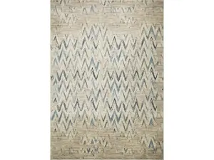 212 MAIN 3x5 ft. Rectangle Machine-Made Vintage Beige & Blue Distressed Chevron Area Rug, Ivory, Durable Stain-Resistant Contemporary Indoor Rug, Durable Area Rugs