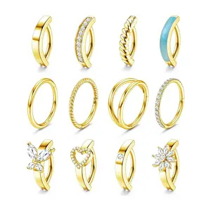 12 PCS Surgical Steel Clicker Belly Button Rings Set for Women Unique Cubic Zirconia Hoop Belly Button Rings Clicker Reverse Navel Rings Summer Body Jewelry