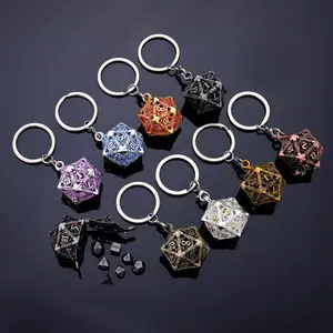 Mini Metal D&d Dice Set, Polyhedral Dice,  Hollow D20 & Keychain, Twenty-Sided Shape, Perfect for Party Games, Christmas Gift