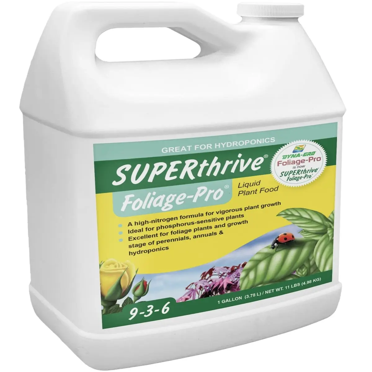 SUPERThrive DYNDFOL100 Foliage-Pro Liquid Plant Food, 9-3-6 NPK Ratio, 1 gal, Excellent for Foliage, 1 Gallon
